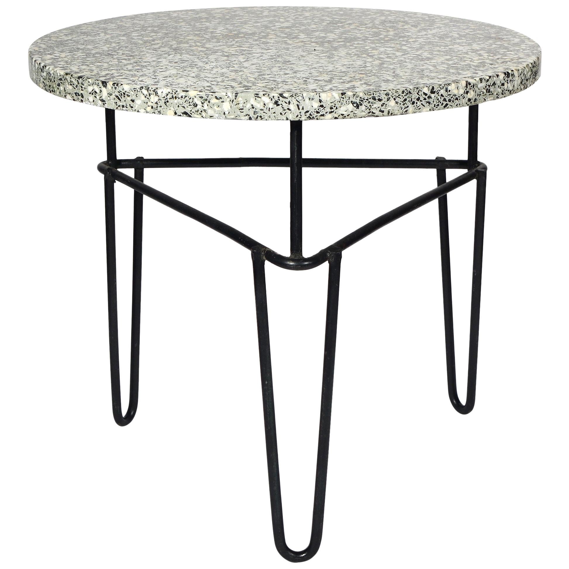 Midcentury Iron and Terrazzo Side Table