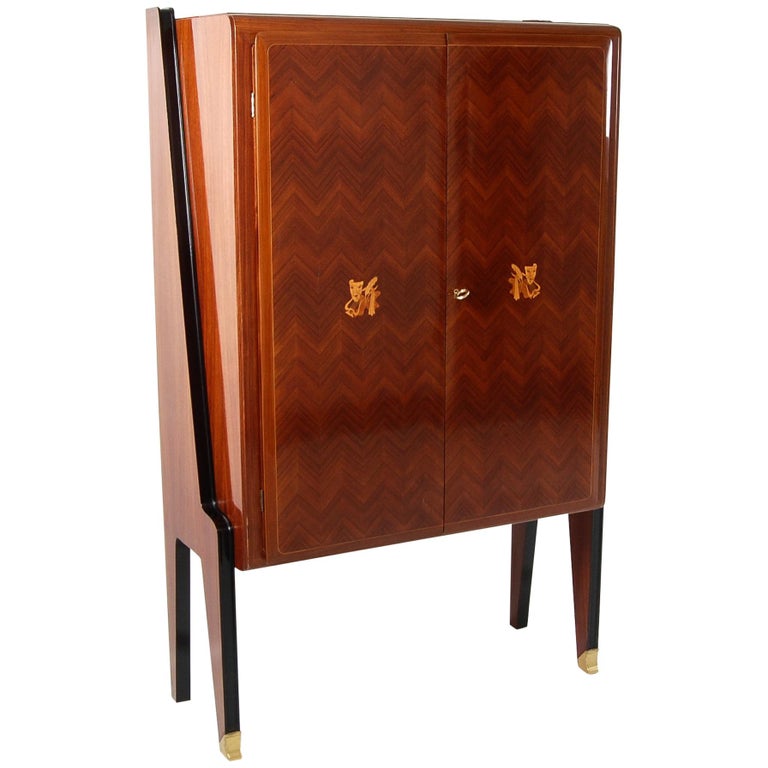 Early Midcentury French Art Deco Rosewood Bar Cabinet For Sale