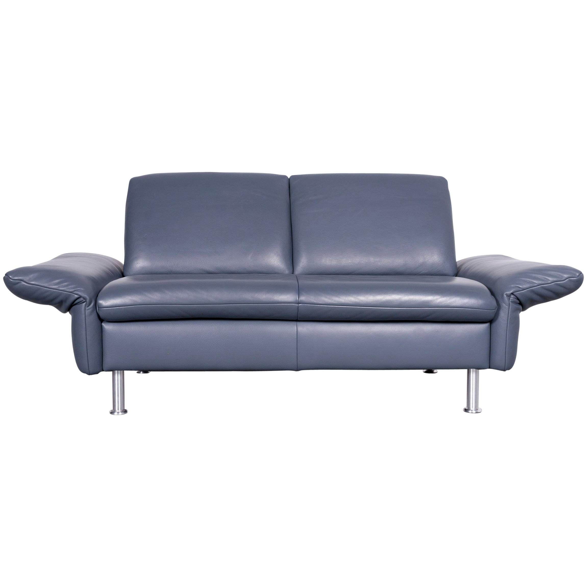 Koinor Designer Two-Seat Sofa Blue Leather Couch