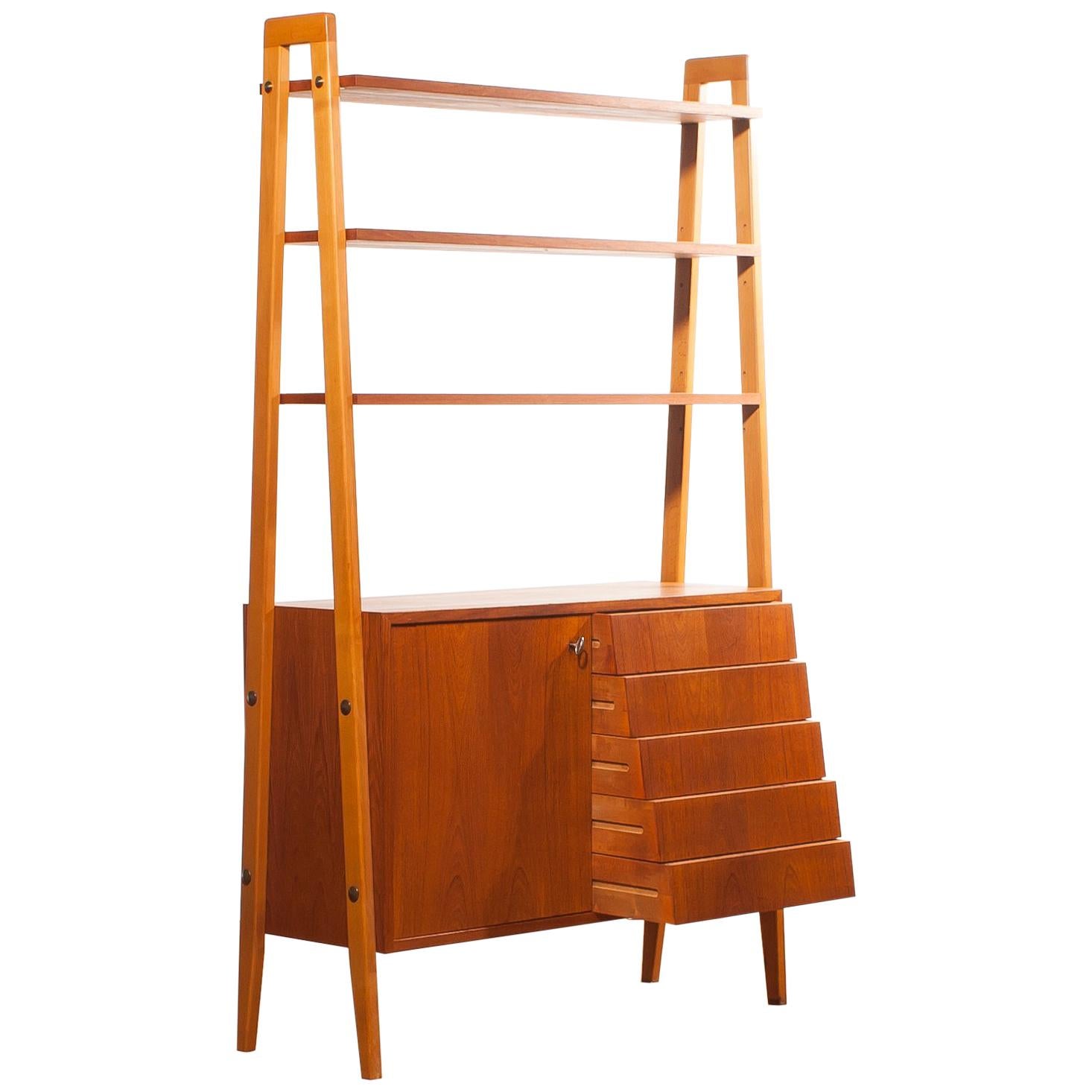 1950s, Teak and Beech Cabinet Bookshelves, Sweden