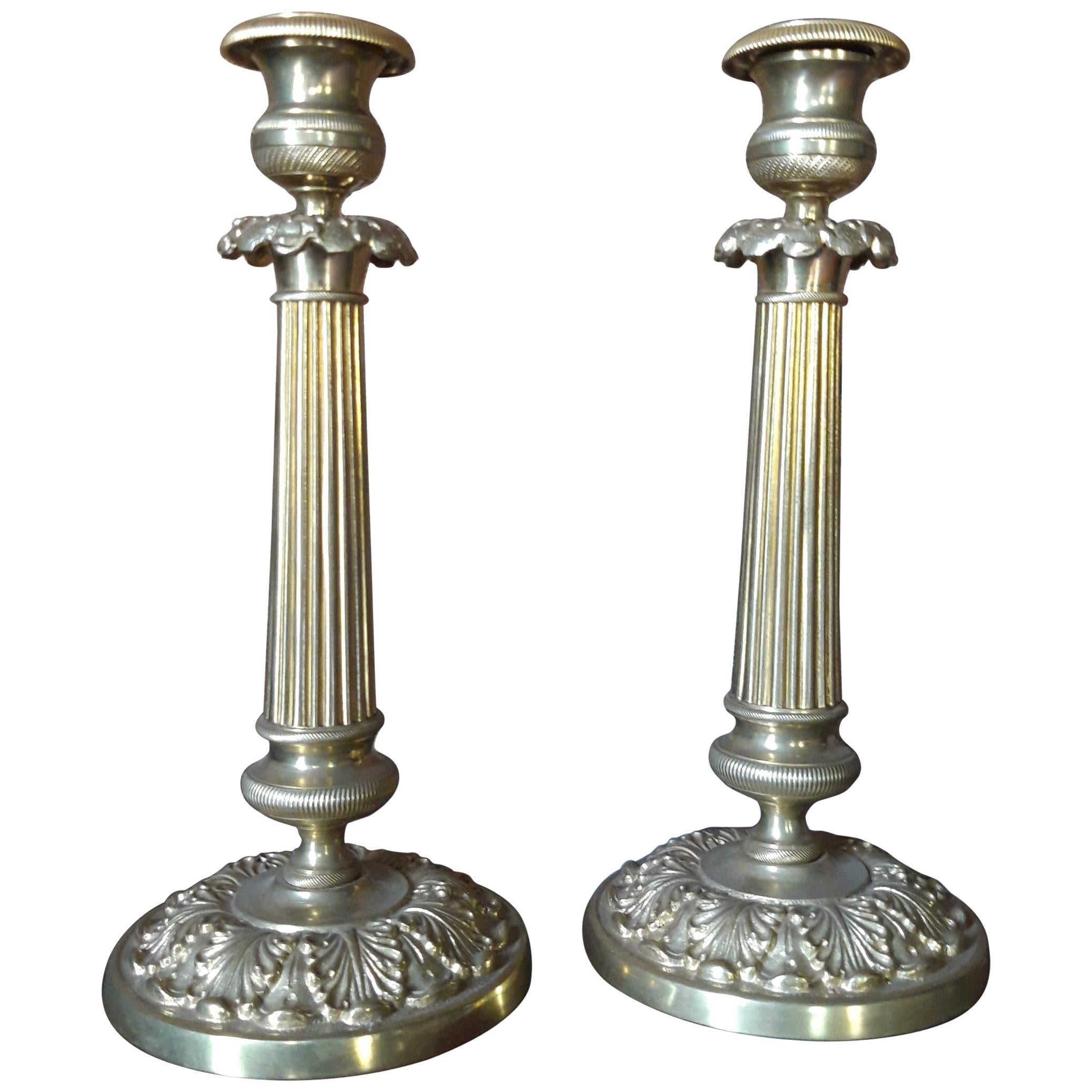 Pair of Bronze Candlesticks For Sale
