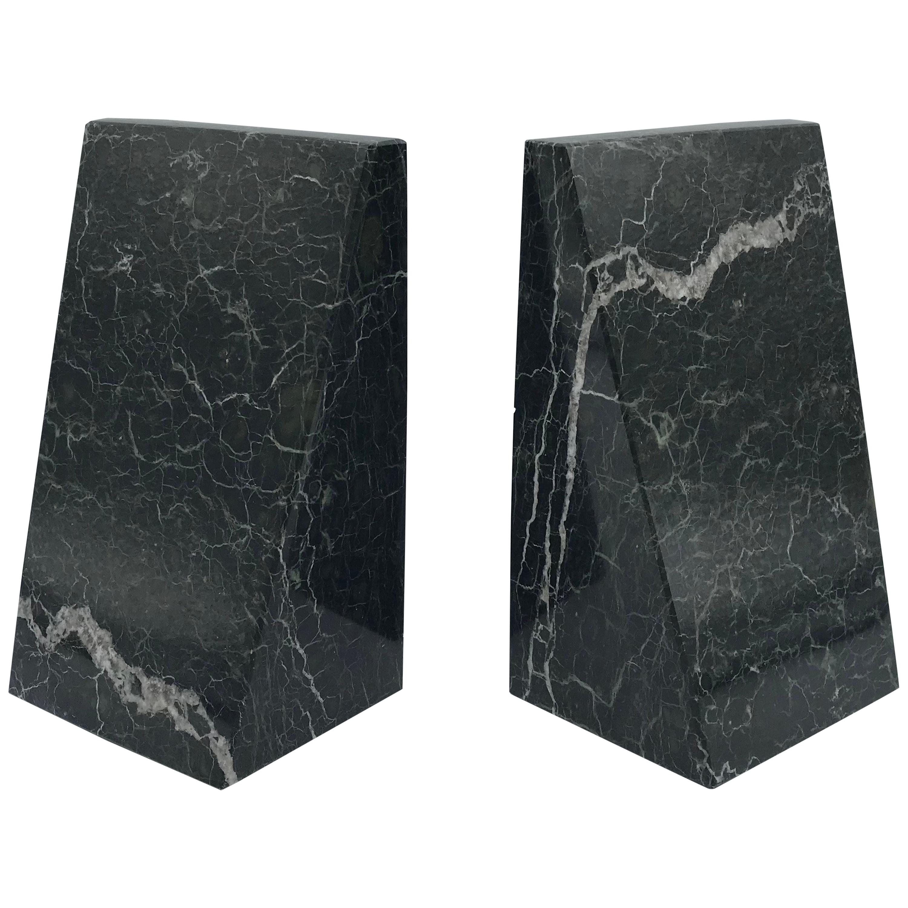1970s Italian Modern Green and Black Marble Bookends, Pair
