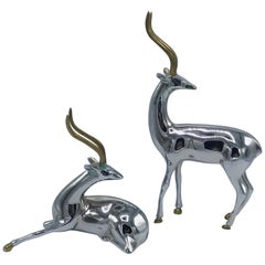 1960s Chrome and Brass Gazelle Sculptures, Pair