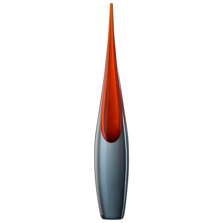 Large Vase in Grey and Red Murano's Glass "Pinnacolo" by L. Gaspari for Salviati For Sale