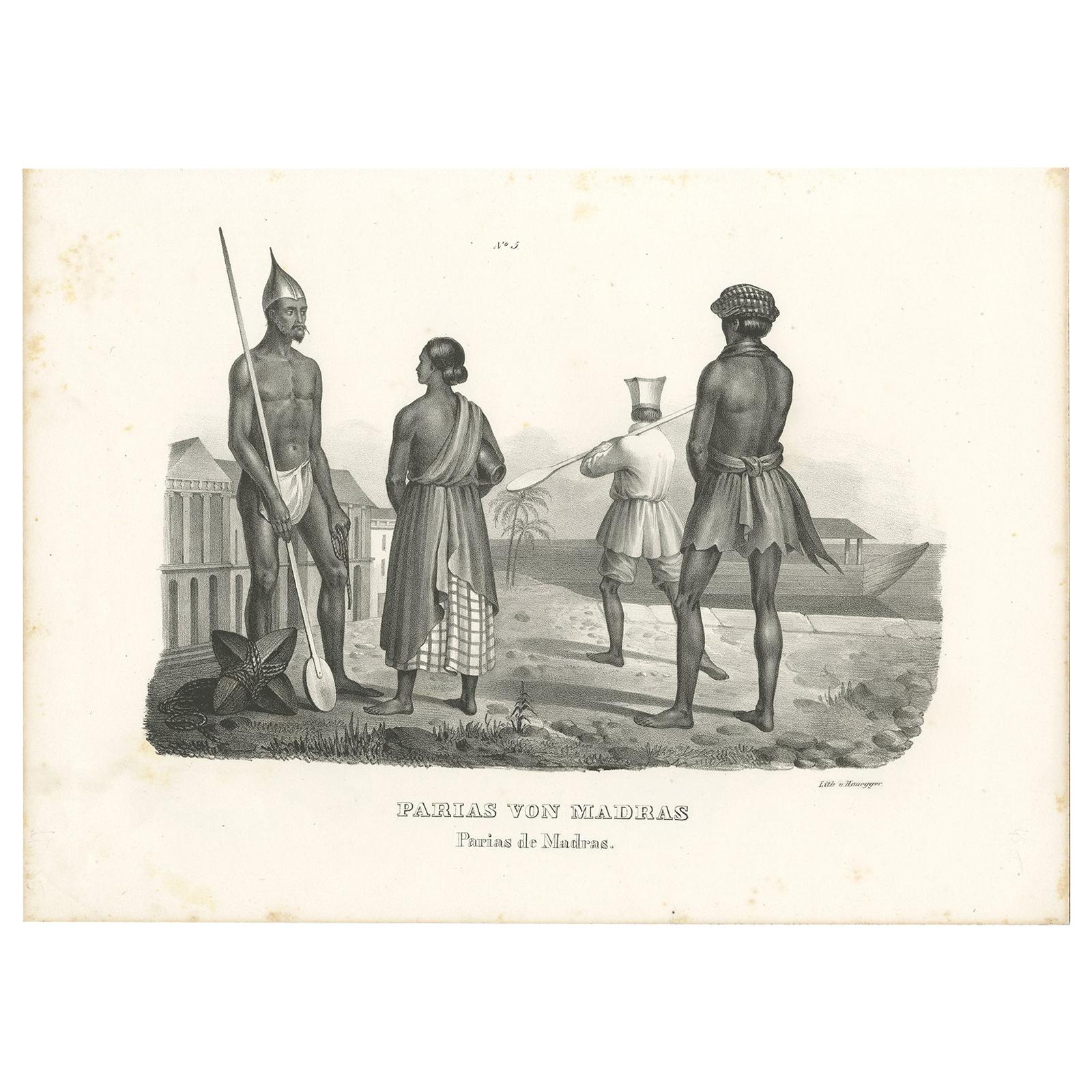 Antique Print of Parias from Madras in India, 1836 For Sale