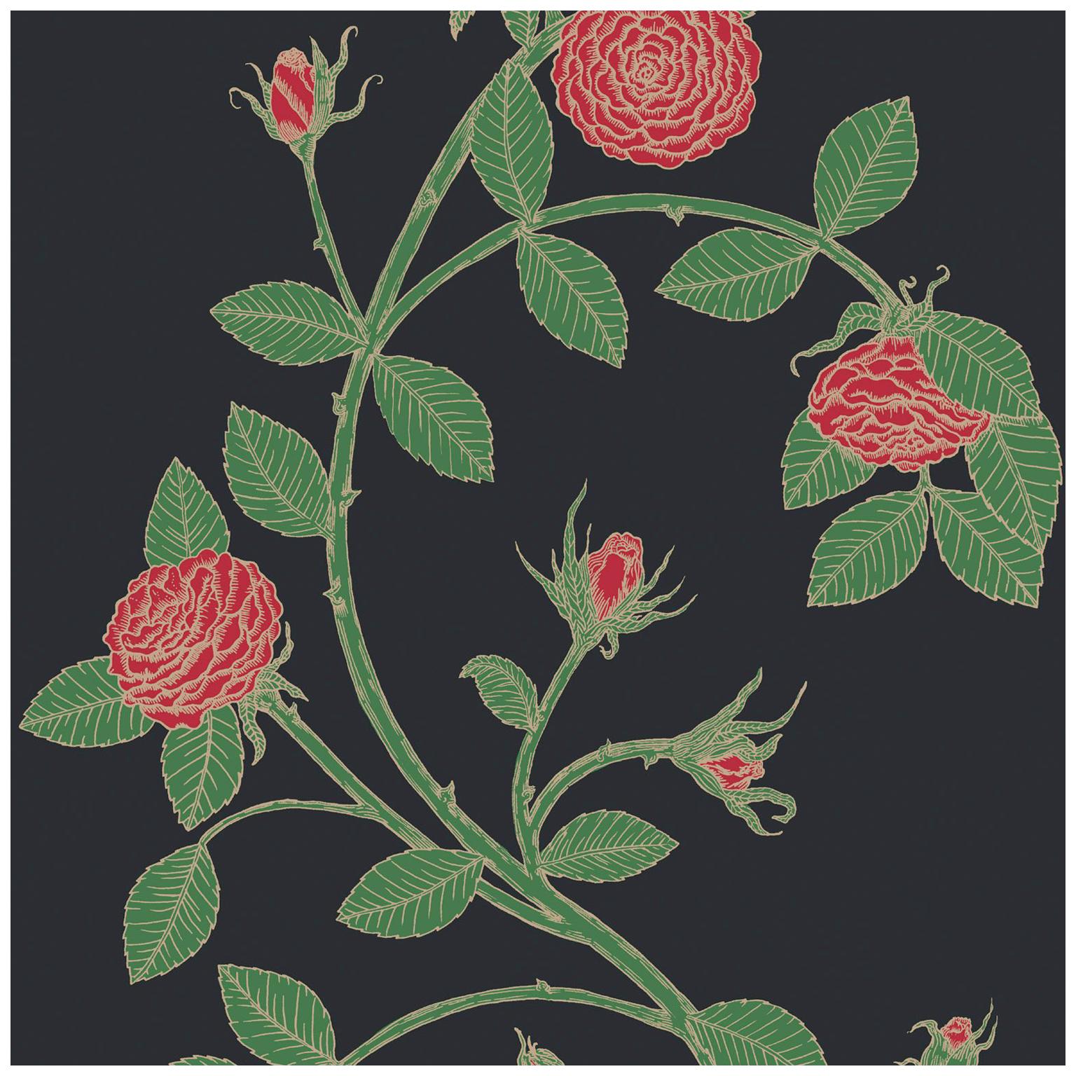 Elva Rose-Floral Print in Color Bella 'Black ground Red Floral' on Smooth Paper For Sale
