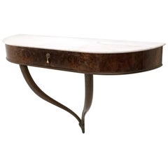 Wall-Mounted Console Table with Carrara Marble Top in the Style of Ulrich, 1950s