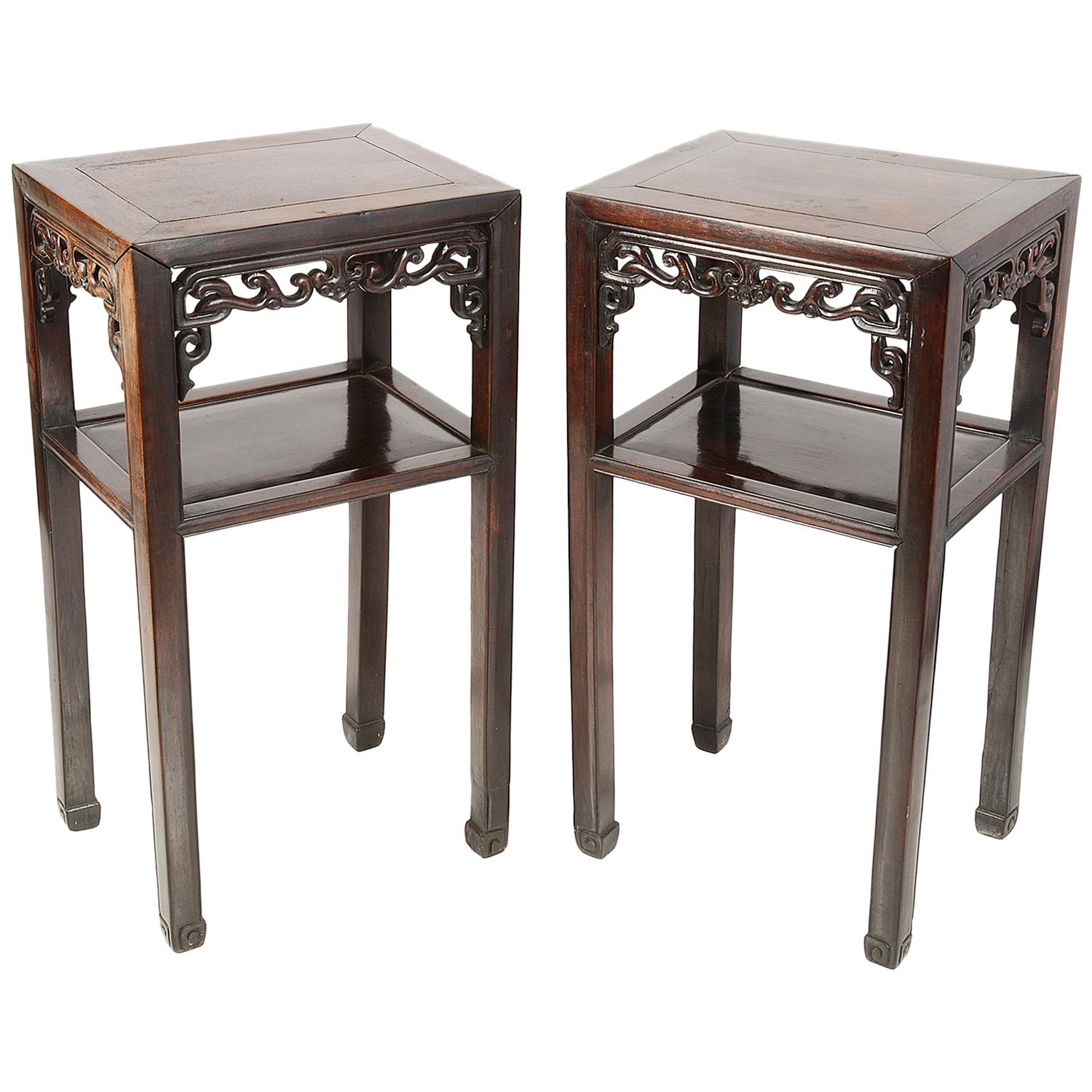 Pair of 19th Century Chinese Hardwood Side Tables For Sale