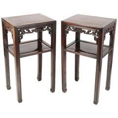 Antique Pair of 19th Century Chinese Hardwood Side Tables