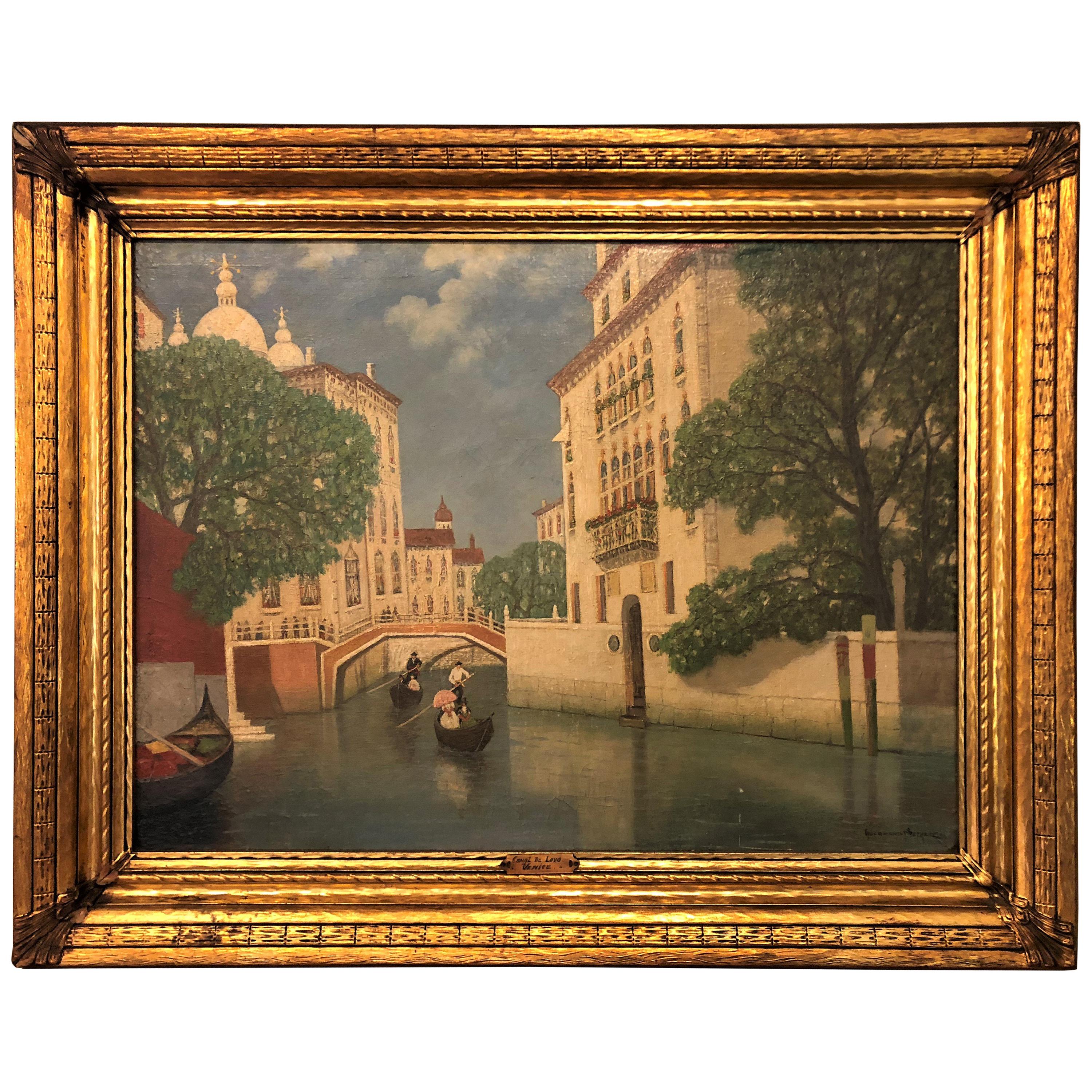 Gulbrandt Sether Signed Norwegian American Oil on Canvas of a Venice Canal