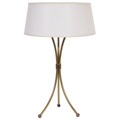 Gerald Thurston Curved Brass Tripod Table Lamp with White Shade, circa 1950