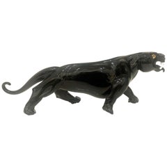 Auffällige Murano-Glasskulptur "Schwarzer Panther", die Romano Dona zugeschrieben wird