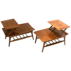 Vintage American Mid-Century Modern Pair of Walnut Step End Tables