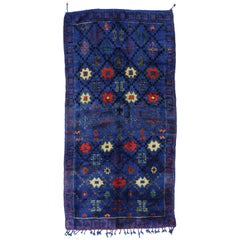 Vintage Blue Indigo Beni M'Guild Moroccan Rug, Berber Blue Moroccan Rug