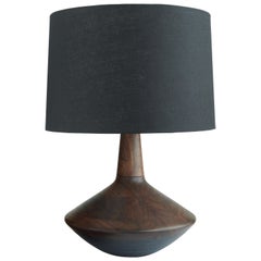 Handcrafted Turned Eden Lamp of Figured Walnut and Graphite Ash, Black Shade