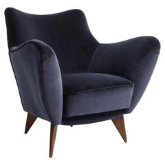 Guglielmo Veronesi for ISA 'Perla' Armchair in Navy Velvet, Italy, 1950s