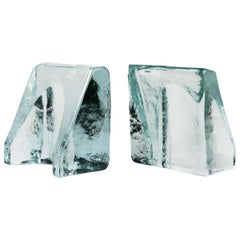 Cast Glass Bookends by Wayne Husted for Blenko