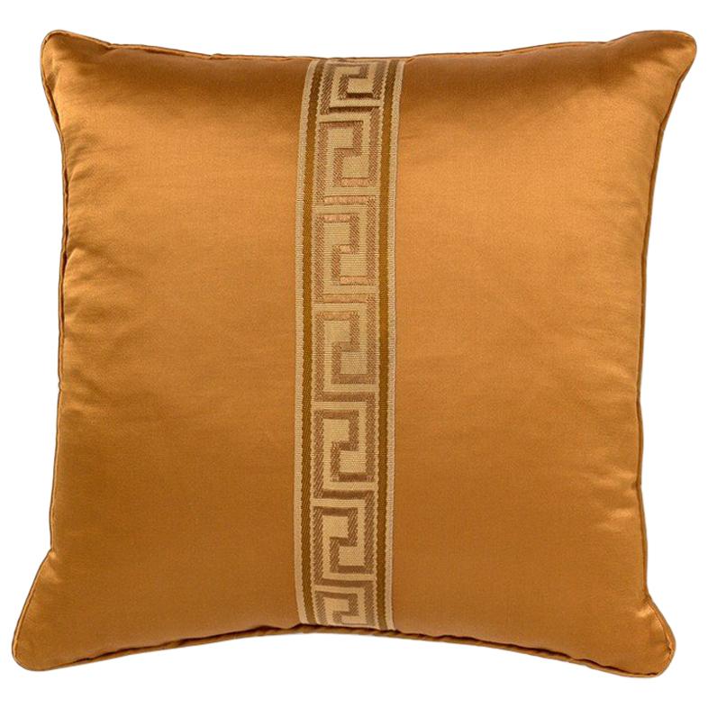 2 Brabbu Labyrinth Pillow in Orange Satin with Stripe Detail For Sale