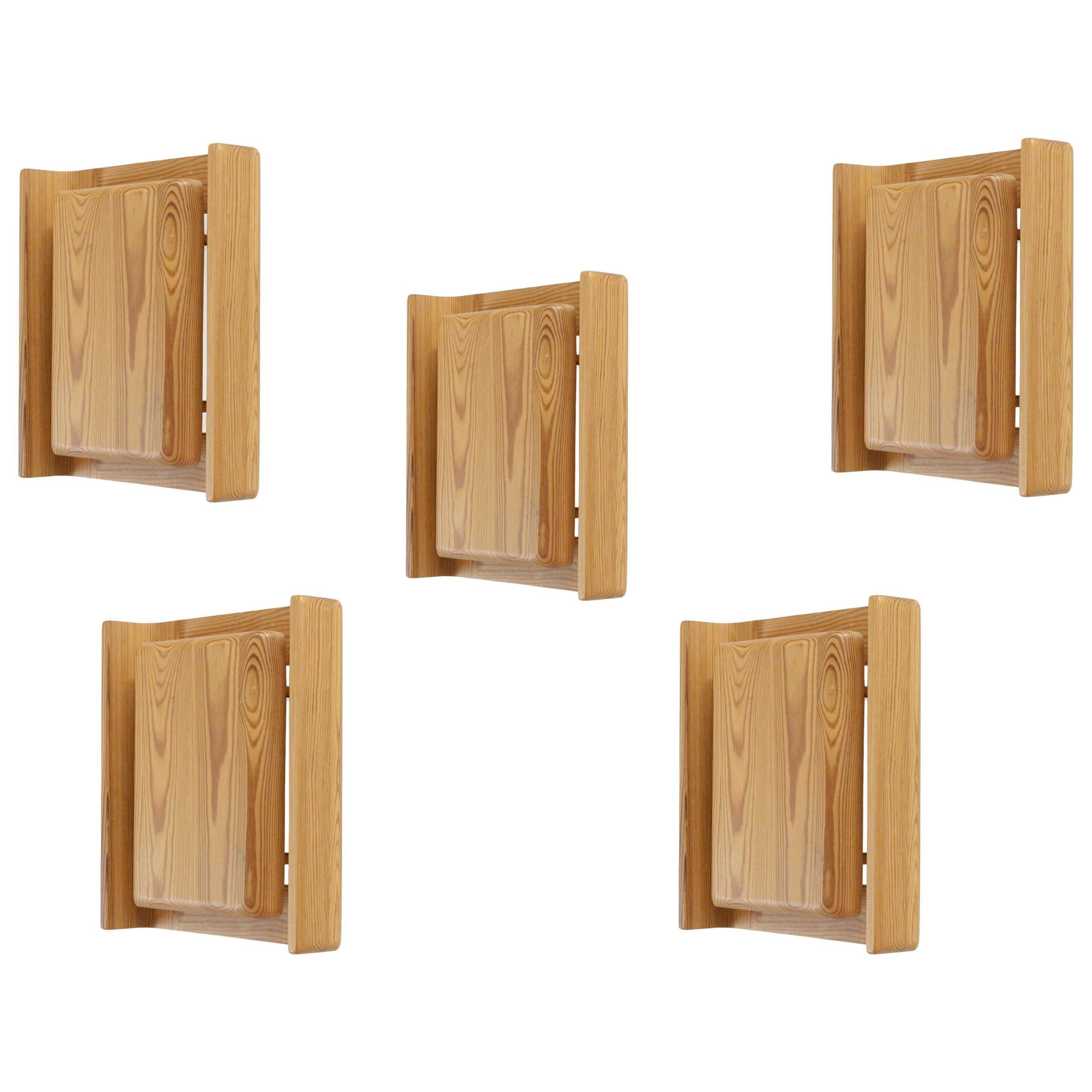 Set of Five of Wall Lights in Pine by Jonas Hidle, 1970s