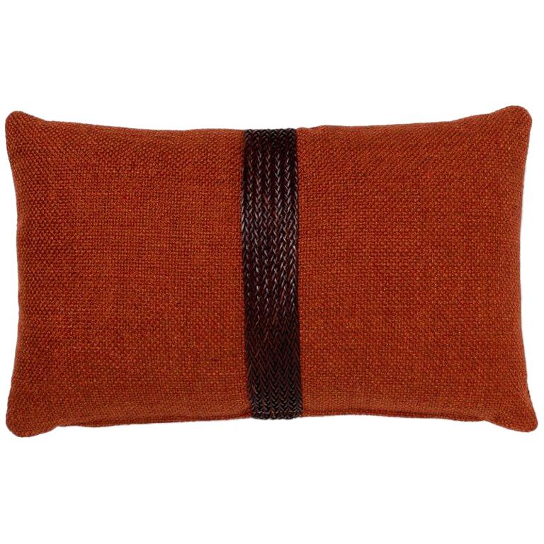 Brabbu Chraft Pillow in Burnt Orange Twill with Braided Detail For Sale