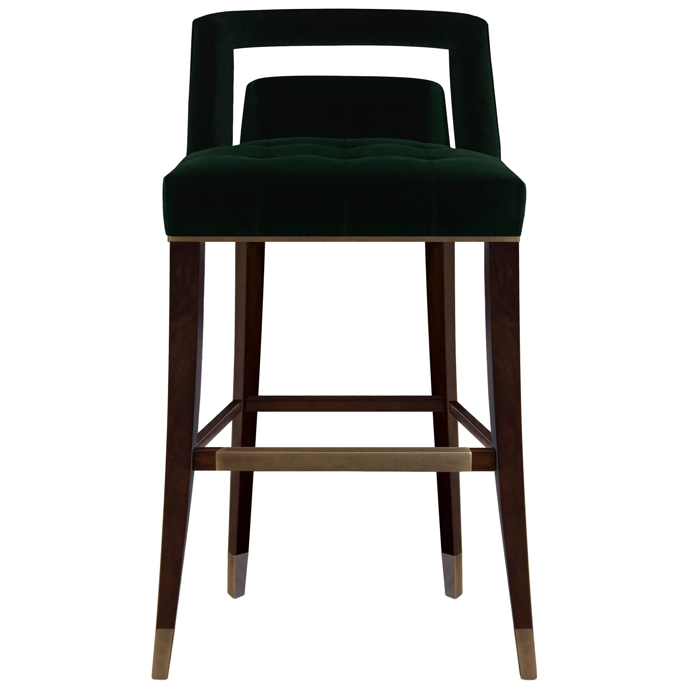 Naj Counter Stool With Matte Finishing And Aged Brass Nails For Sale
