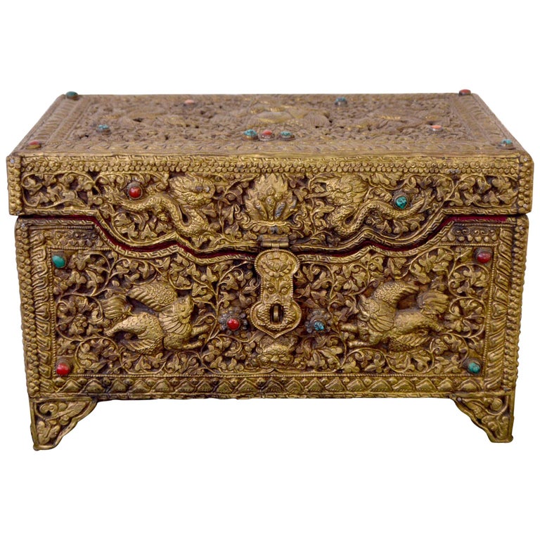 Early 19th Century Tibetan Metal Box For Sale at 1stDibs