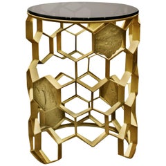 Manuka Side Table in Brass with Glass Top