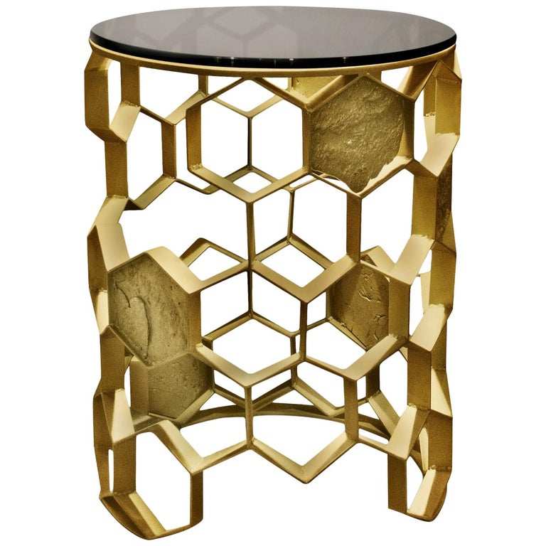 Manuka Side Table in Brass with Glass Top For Sale at 1stDibs