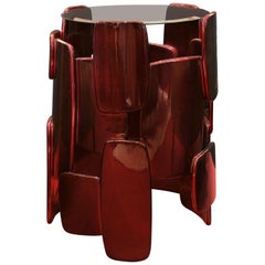 Goroka Side Table in Silver Leaf with Red and Black Gloss