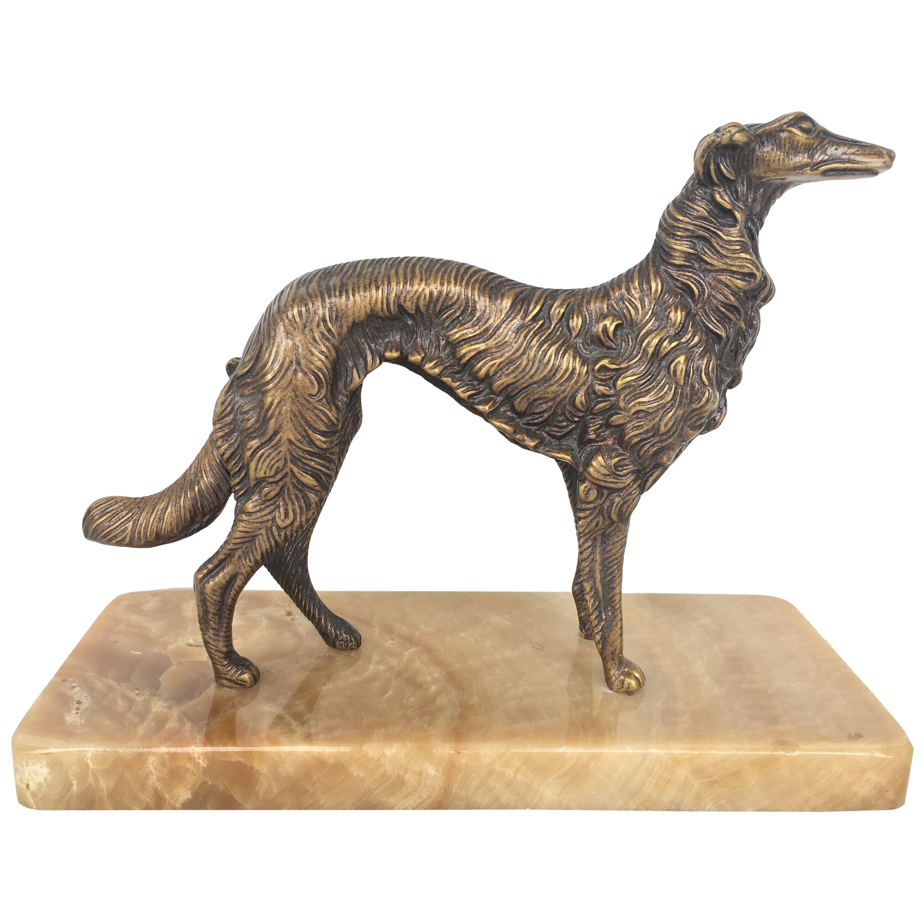 Borzoi français du 19ème siècle en bronze patiné argenté