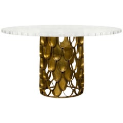Koi Dining Table in Brass with Round Acrylic Top