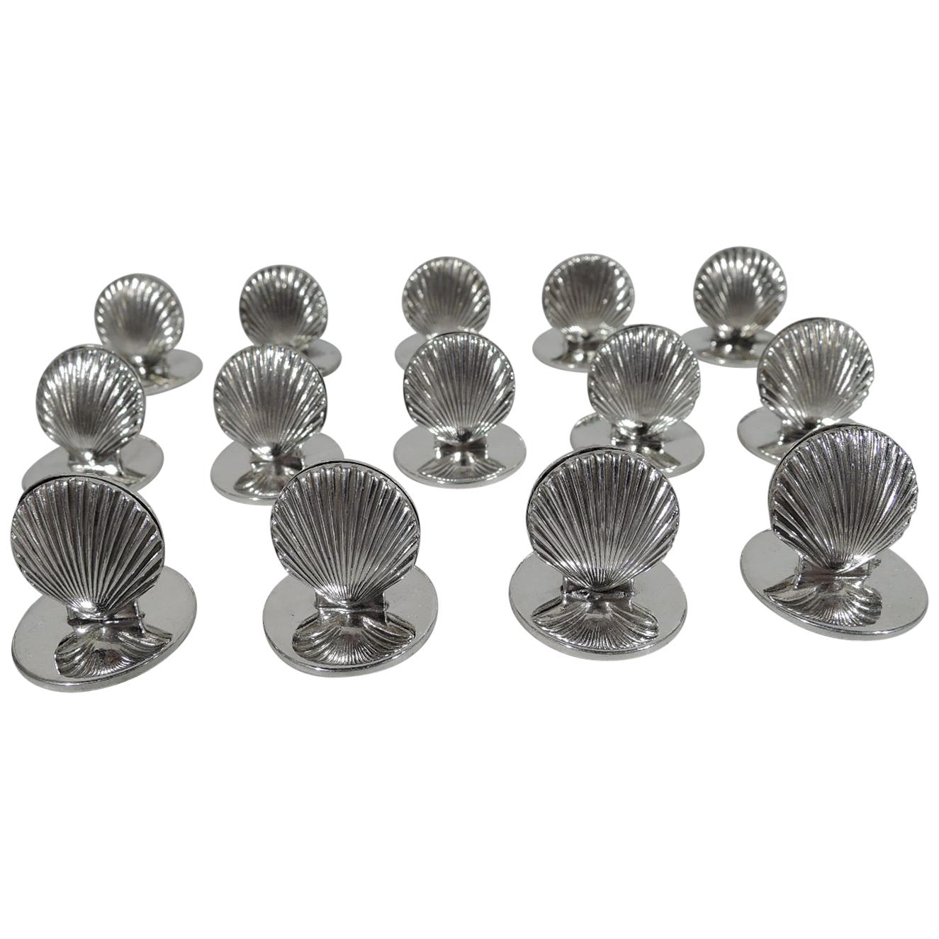 Set of 14 Tiffany Sterling Silver Scallop Shell Place Card Holders
