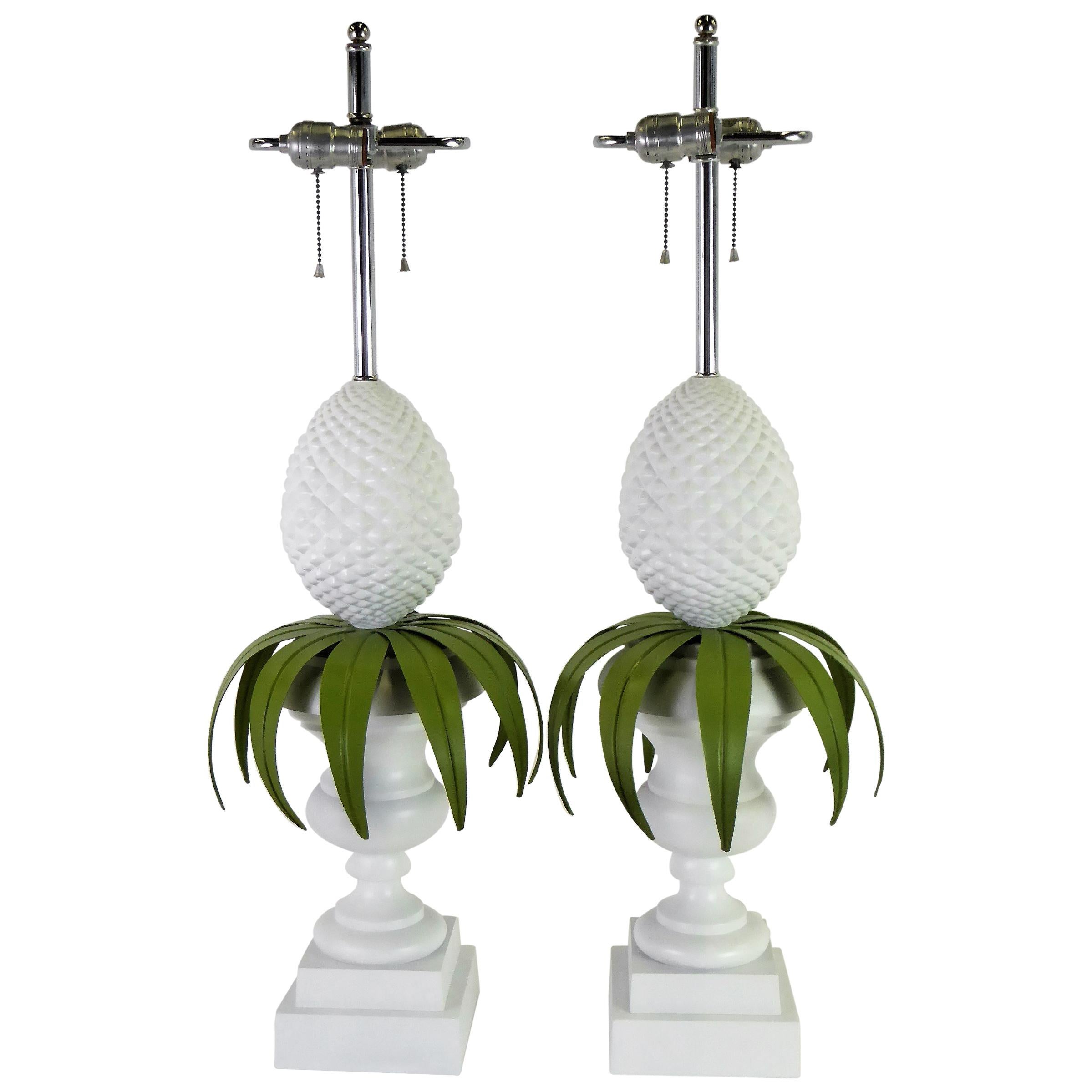 Pair 1970s Lacquered Pineapple Topiary Table Lamps by Norman Perry Inc.