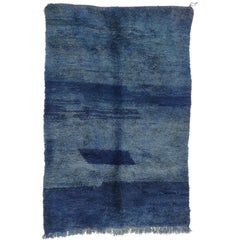 Vintage Blue Indigo Beni M'Guild Moroccan Rug with Post-Modern Style