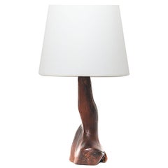 Table Lamp, Brutalist, Abstract Walnut Shape, 1950, Alexandre Noll Style, Brown
