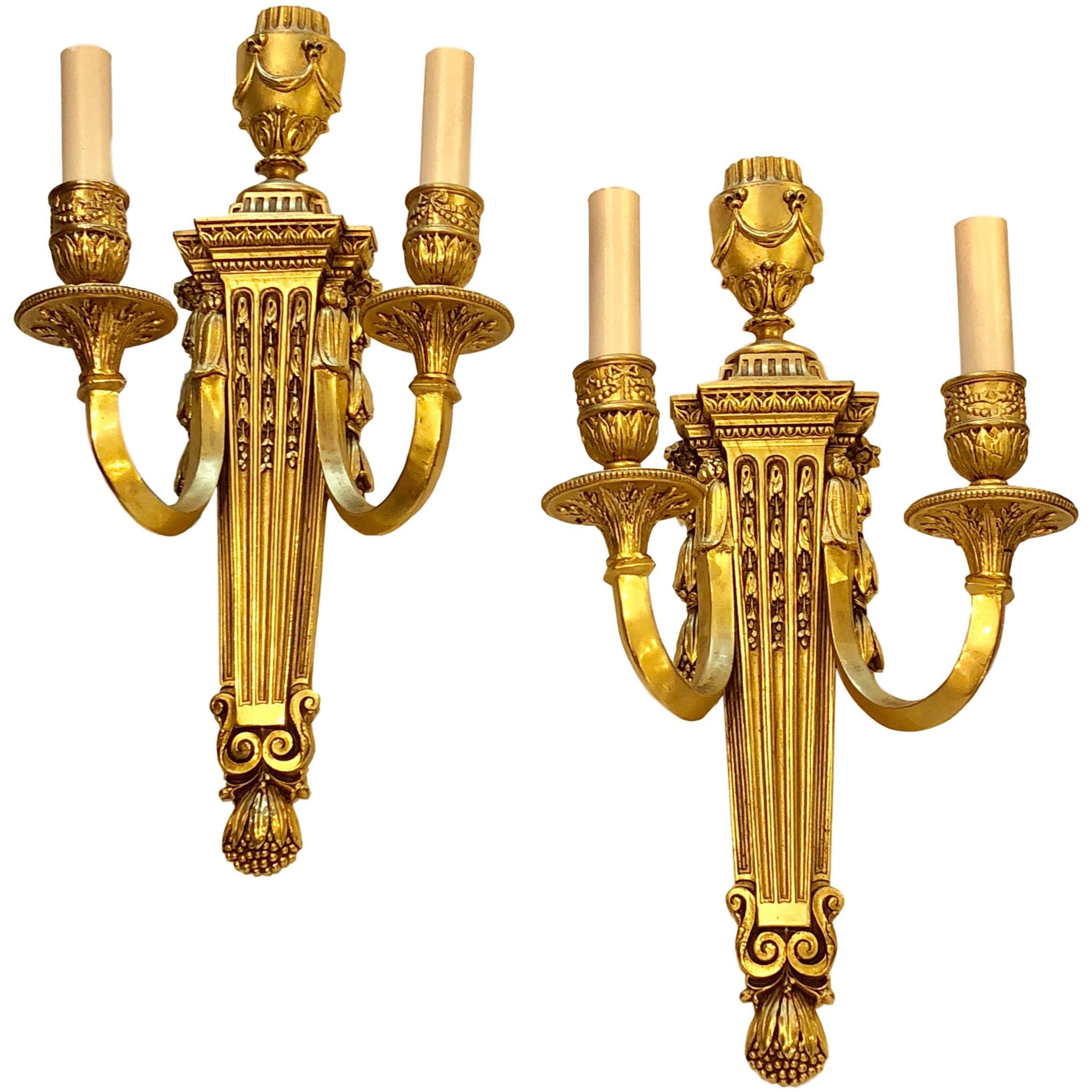 Pair of Neoclassic Gilt Caldwell Sconces For Sale