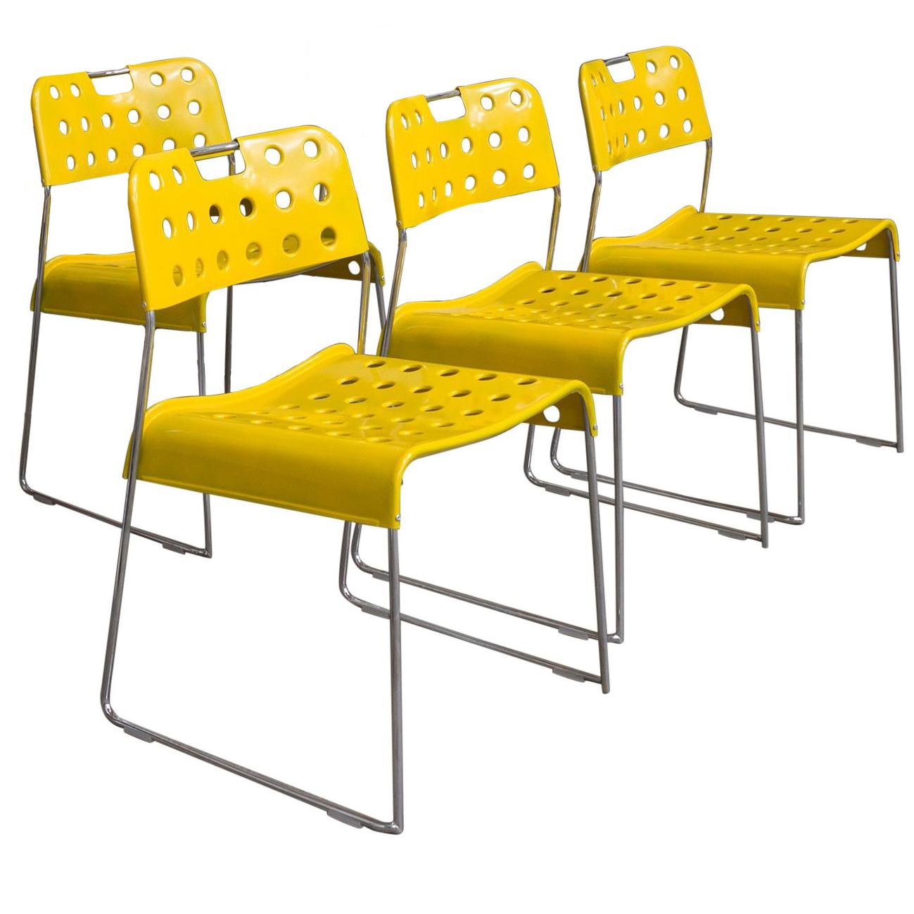 Rodney Kinsman, ensemble de rares chaises empilables jaune Omstak, 1971