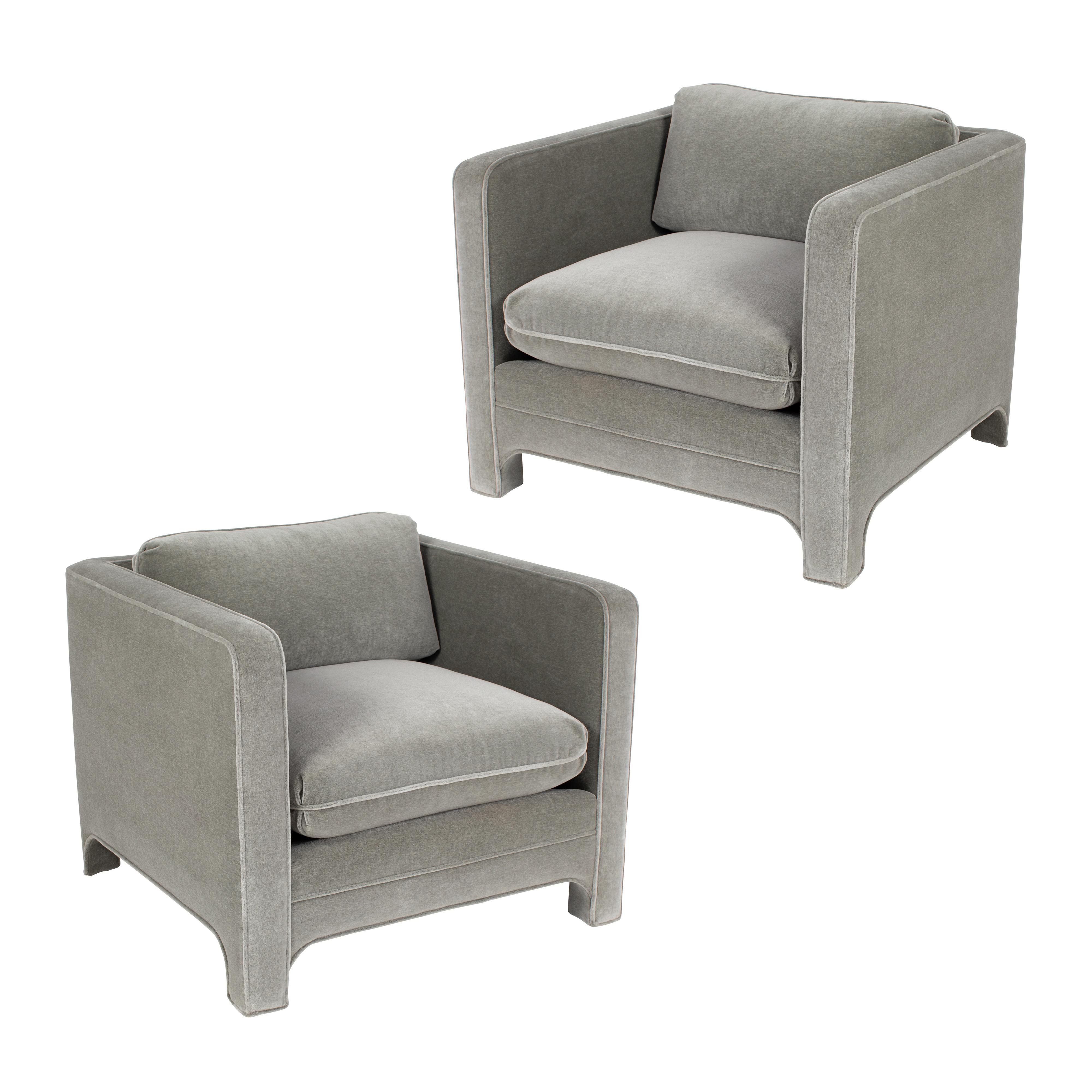 Pair of Fully Upholstered Club Chairs in Mohair by Interior Crafts, circa 1980s