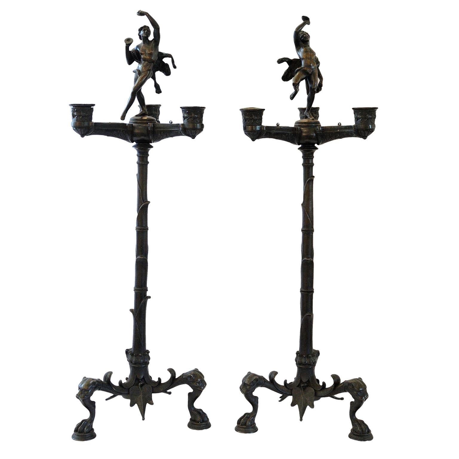 Pair of Italian Neapolitan Bronze Greco Roman Candelabra, circa 1840 For Sale