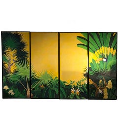 Vintage Italian Four Tropical and Colorful Oil on Canvas Panels by Spadacini, 1990s