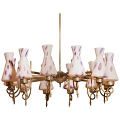 1940s Beautiful Large Brass and Multicolored Murano Venini Glass Chandelier