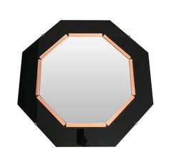 Black Glass and Rose Mirror  Art Deco Style Octagonal Mirror