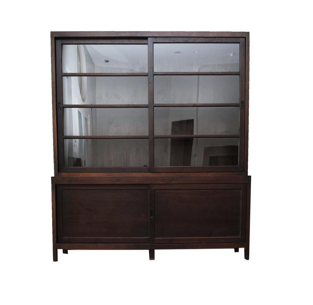 Ebonized Wood and Glass Bookcase Cabinet For Sale