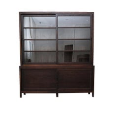 Ebonized Wood and Glass Bookcase Cabinet