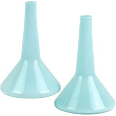Vintage Fratelli Toso Murano Light Blue Italian Art Glass Beaker Shaped Flower Vases