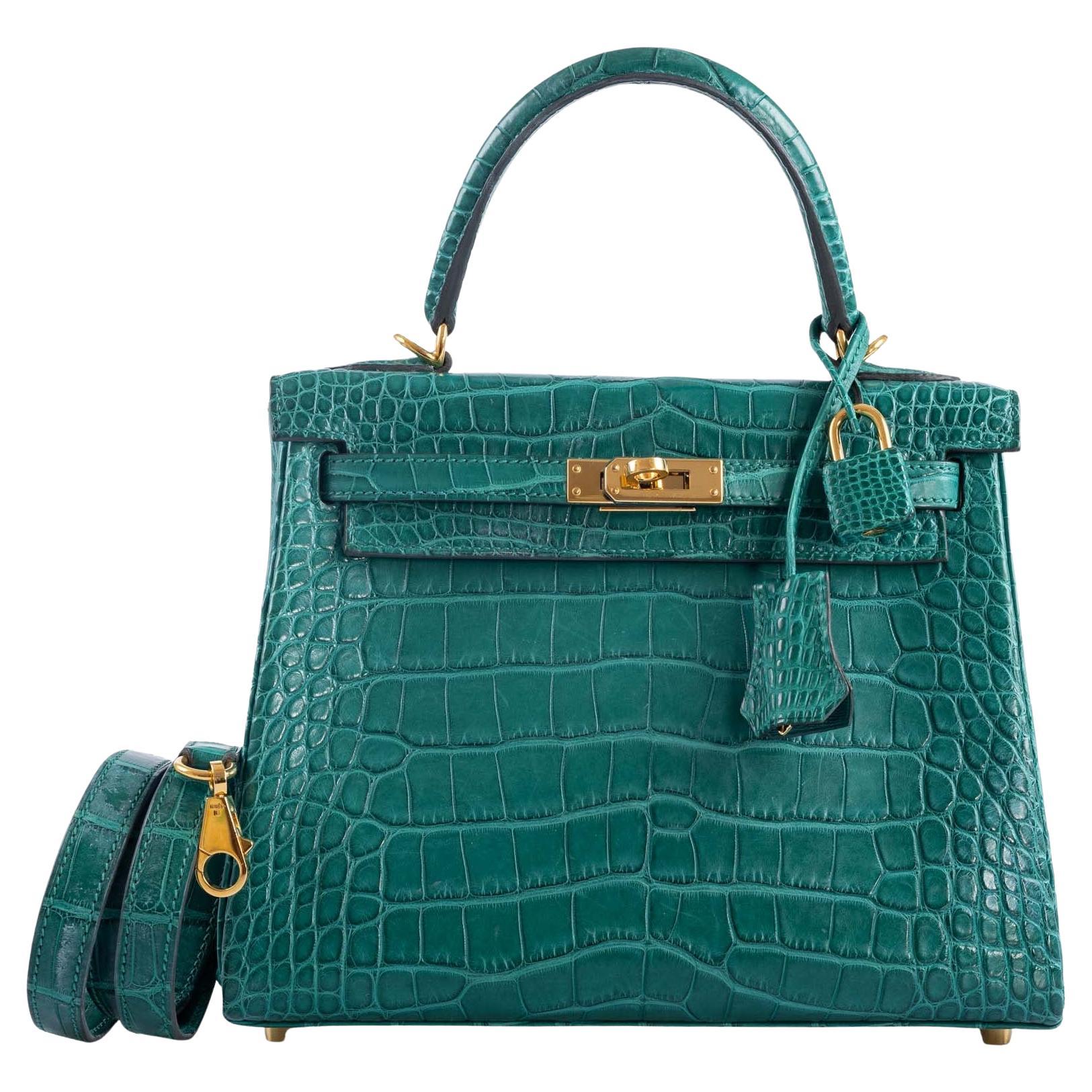 Hermes Kelly 25 Bag Vert Jade Matte Alligator with Gold Hardware