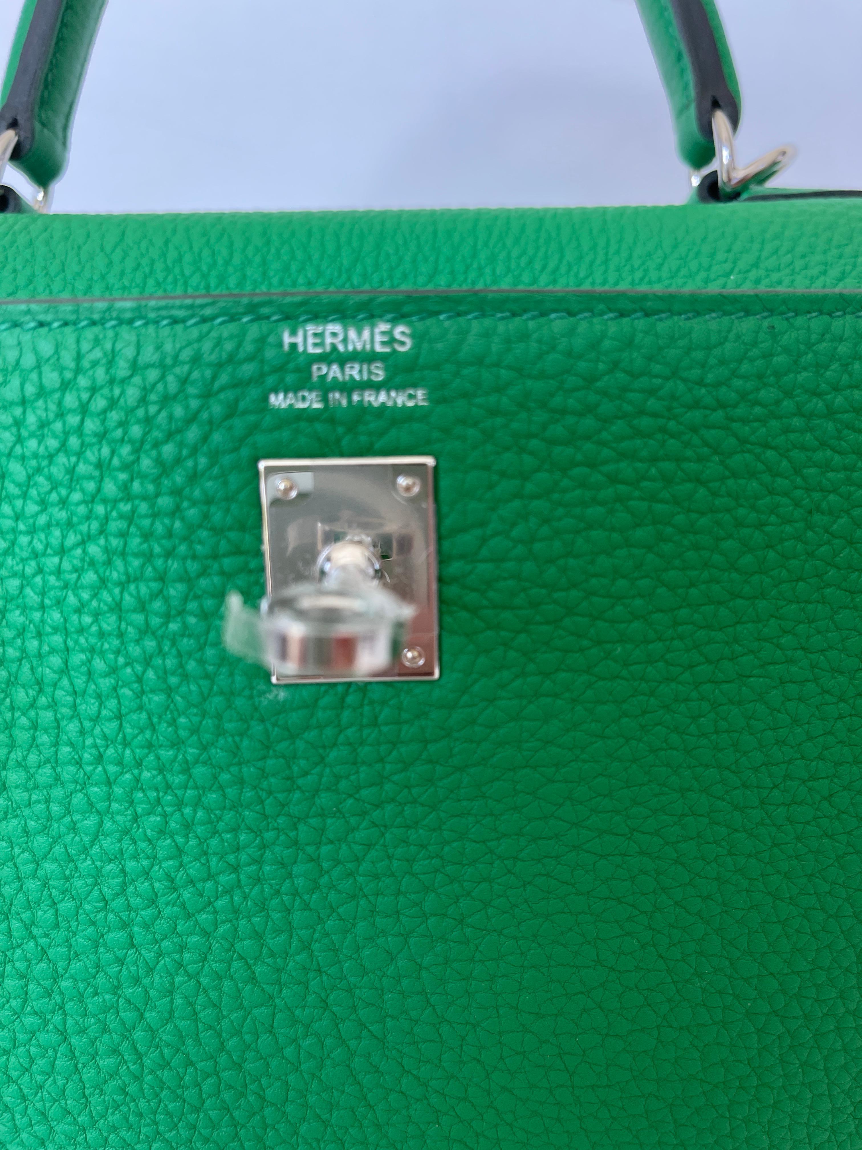 Hermes Kelly 25 Bamboo Bag Togo Palladium 2