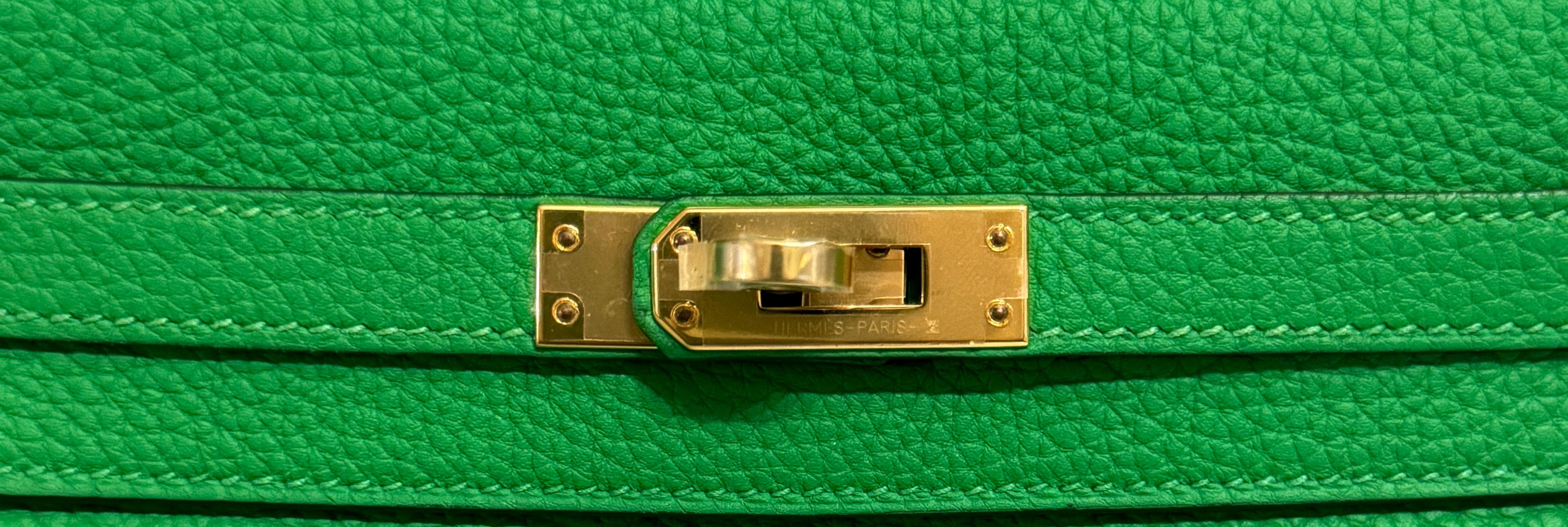 Femenino o masculino Hermes Kelly 25 Bambú Verde Togo Piel Herraje Dorado NUEVO