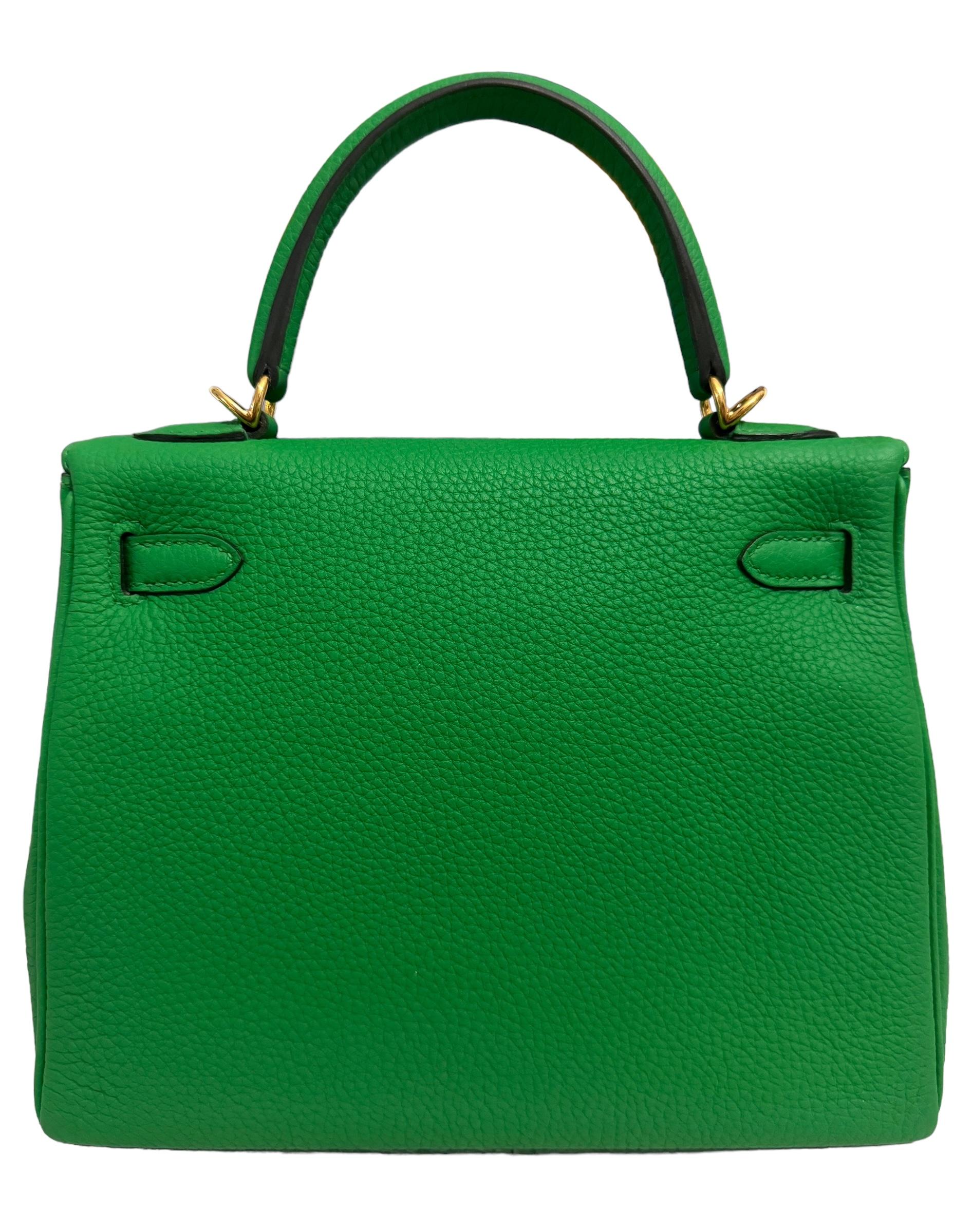 Hermes Kelly 25 Bambú Verde Togo Piel Herraje Dorado NUEVO 1