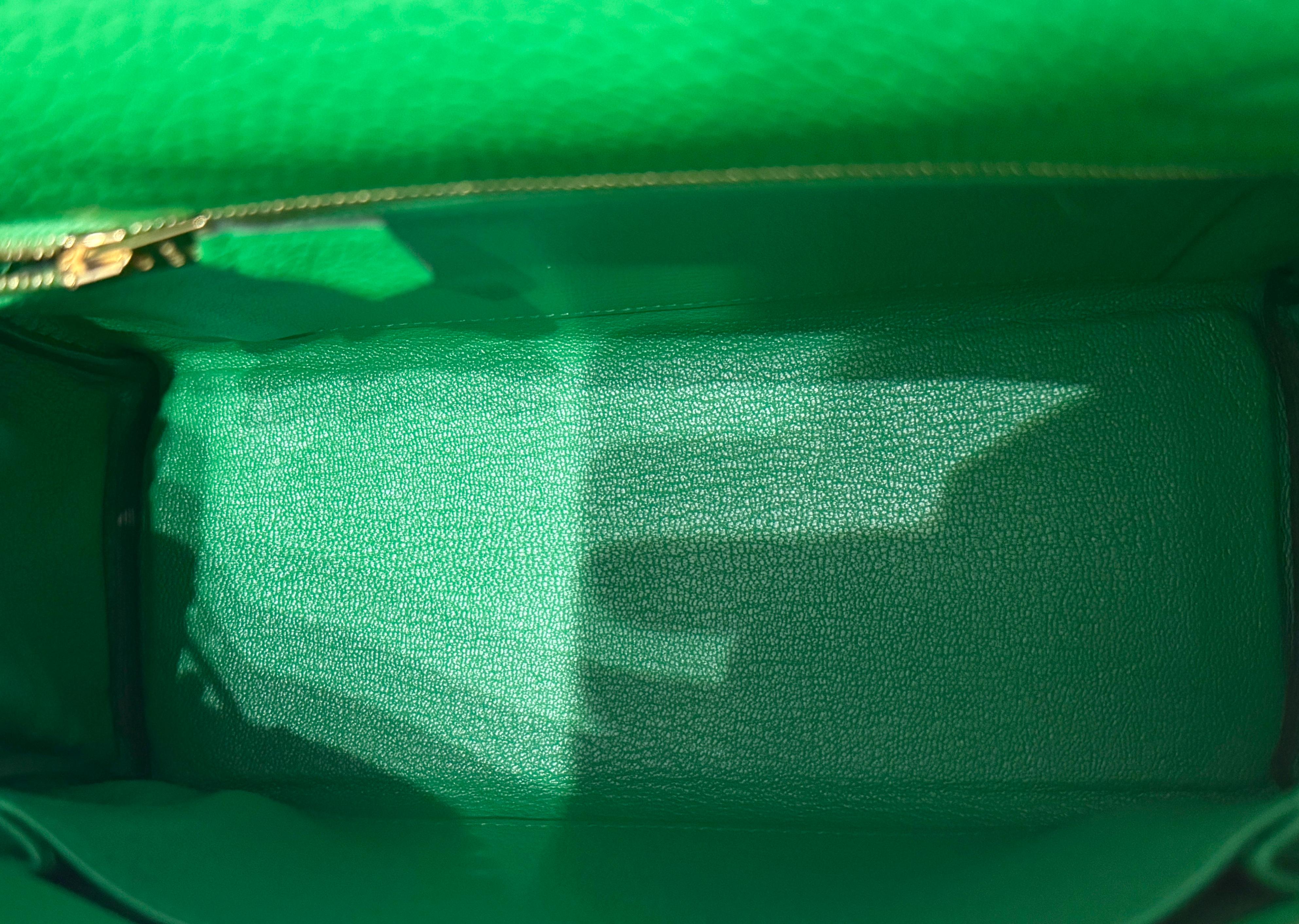 Hermes Kelly 25 Bambú Verde Togo Piel Herraje Dorado NUEVO 3